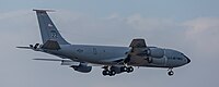 A KC-135R Stratotanker, tail number 63-8888, on final approach at Kadena Air Base in Okinawa, Japan in March 2020. It is assigned to the 909th Air Refueling Squadron at Kadena AB.