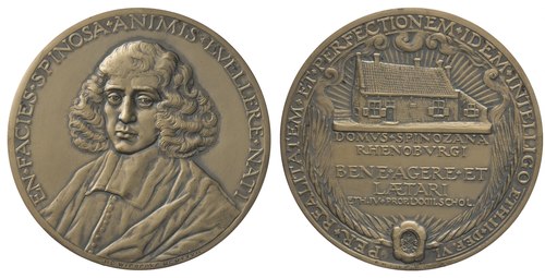 A Dutch commemorative coin issued on the 250th death anniversary of Spinoza, 1927.