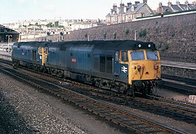 BR 50019 și 50036 în gara Penzance, iulie 1978