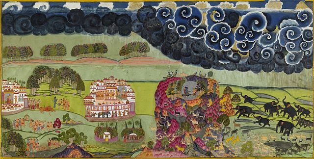 Image: 5 Illustration from the Ramcharitmanas of Tulsidas (1532–1623) Jodhpur, c. 1775; 62.7 x 134.5 cm Mehrangarh Museum Trust