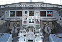 The A330/A340 shares a common flight deck with the A320. A340-642 flight deck.jpg