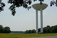 The Bell Labs water tower in Holmdel was designed to resemble a transistor. Telecommunications remains an important industry in Central Jersey. AT&T Homdel and water tower.jpg