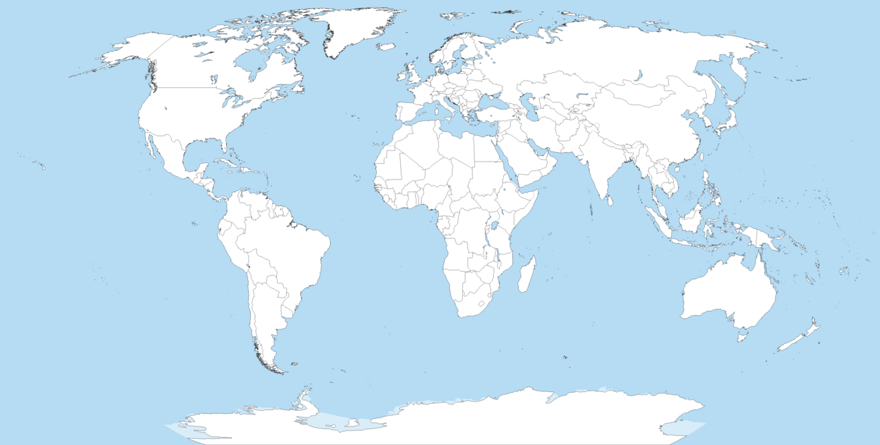 physical map of world with continents