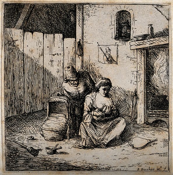 File:A man observing his wife breast feed their child. Etching by Wellcome V0015037.jpg