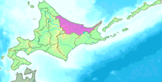 Kaart van Hokkaido met Okhotsk gemarkeerd