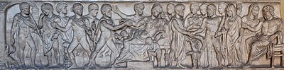 Scena con Admeto e Alcesti, dal Sarcofago di C. Junius Euhodus e Metilia Acte, da Ostia, marmo, 170 (Roma, Musei Vaticani).
