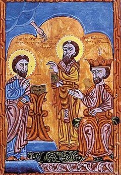 Agatangelos, Trdat III y Gregory the Illuminator, miniatura del siglo XVI.