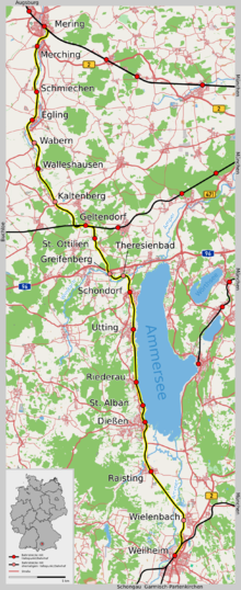 Vorschaubild für Bahnstrecke Mering–Weilheim