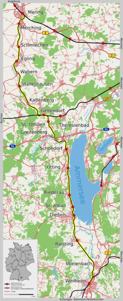 A Mering–Weilheim-vasútvonal útvonala