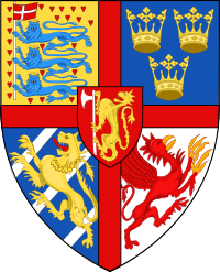 The arms of Eric of Pomerania as king of the Kalmar Union are quartered by a cross gules ...