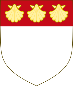 Coat of arms of the Count of Cavour: "Argent on a chief gules three scallop shells or."