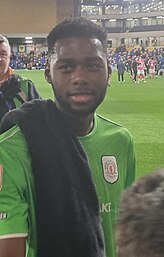 Okonkwo in Crewe Alexandra kit at Wimbledon in 2022 Arthur Okonkwo.jpg