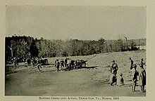 Soldiers of the 313th Field Artillery Regiment practicing at the Dutch Gap Artillery Range in 1918. Artillery at the Dutch Gap Artillery Range.jpg