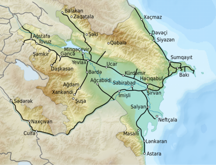 Carte des chemins de fer azerbaïdjanais actuelle.