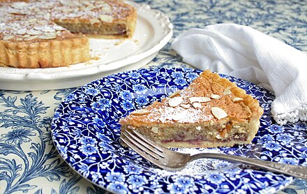 The Bakewell tart is an English confection consisting of a shortcrust pastry with a layer of jam and a sponge using ground almonds.[1]