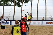 Deutsch: Beachhandball Europameisterschaften 2019 (Beach handball Euro); Tag 5: 6. Juli 2019 – Männer, Platzierungsspiel für die Ränge 5–8, Frankreich-Deutschland 0:2 (18:22, 16:19) English: Beach handball Euro; Day 5: 6 July 2019 – Placement Match/Cross Match for rank 5–8 Men – Frankreich-Deutschland 0:2 (18:22, 16:19)