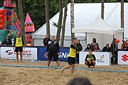 Deutsch: Beachhandball Europameisterschaften 2019 (Beach handball Euro); Tag 5: 6. Juli 2019 – Männer, Platzierungsspiel für die Ränge 5–8, Frankreich-Deutschland 0:2 (18:22, 16:19) English: Beach handball Euro; Day 5: 6 July 2019 – Placement Match/Cross Match for rank 5–8 Men – Frankreich-Deutschland 0:2 (18:22, 16:19)