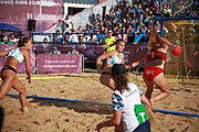 Deutsch: Beachhandball bei den Olympischen Jugendspielen 2018 in Buenos Aires; Tag 7, 13. Oktober 2018; Mädchen, Finale Argentinien-Croatien 2:0 English: Beach handball at the 2018 Summer Youth Olympics in Buenos Aires at 13 October 2018 – Girls Gold Medal Match – Argentina-Croatia 2:0 Español: Handball de playa en los Juegos Olimpicos de la Juventud Buenos Aires 2018 en 13 de octubre de 2018 – Partido por la medalla de oro femenino - Argentina-Croacia 2:0