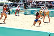 Deutsch: Beachvolleyball bei den Olympischen Jugendspielen 2018; Tag 9, 15. Oktober 2018; Mädchen, Viertelfinale: Puerto Rico-Russland 0–2 (12–21/10–21) English: Beach volleyball at the 2018 Summer Youth Olympics at 15 October 2018 – Girls Quarterfinals: Puerto Rico-Russia 0–2 (12–21/10–21)