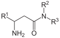 Deutsch: Allgemeine Struktur der beta-Aminoacylamide English: Generic structure of the beta-Aminoacylamides