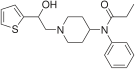 Chemická struktura betahydroxythiofentanylu.