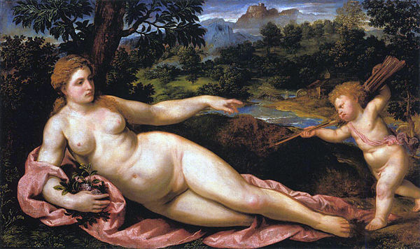 Venus and Amor, 1545–1550, imagination of an idealized beauty in the form introduced by Giorgione that once belonged to Adolf Hitler, National Museum 