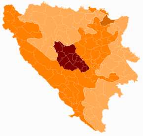 Harta cantonului Bosnia Centrală în cadrul statului Bosnia și Herțegovina