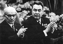 Soviet leader Leonid Brezhnev and Polish leader Wladyslaw Gomulka in East Berlin, 1967 Bundesarchiv Bild 183-F0417-0001-011, Berlin, VII. SED-Parteitag, Eroffnung.jpg