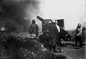 Canon de 150 mm de fabrication allemande en action aux Dardanelles, 1915