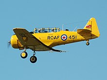 An Royal Canadian Air Force (RCAF) Harvard 4 with their maple leaf insert onto the Royal Air Force roundel design. CCF Harvard Mk4 AN0604488.jpg