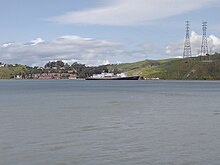 Golden Bear and campus, viewed from across the Carquinez Strait Cal Maritime Academy.jpg