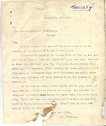 Captain Hutchins Marine Court Enquiry Evidence into the sinking of the Tuncurry (1903) Captain Hutchins Evidance Tuncurry (1903).jpg