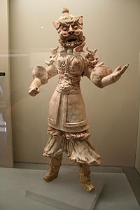 A terracotta warrior from Gansu, with traces of polychrome and gold, from the Tang dynasty (618-907) Cernuschi Museum 20060812 156.jpg