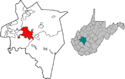 Location of Charleston in Kanawha County, West Virginia.