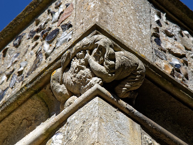 File:Church of St Mary the Virgin, Sheering, Essex ~ porch southwest corner grotesque.jpg