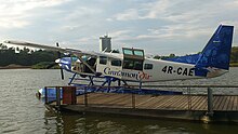 Pontoon plane at a dock
