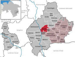 Läget för kommunen Denkte i Landkreis Wolfenbüttel