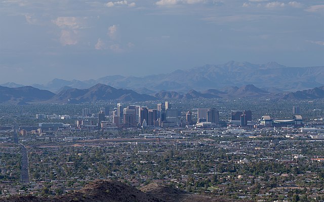 Aerial view of Downtown Phoenix in July 2011