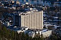 * Nomination Drammen hospital seen from the north.--Peulle 07:14, 31 March 2020 (UTC) * Decline Too dark perhaps? Any specific significance of this particular hospital (building)? --Rahul Bott 07:25, 8 April 2020 (UTC)  Info Well, I guess since the sun was going down at the time, the lighting does seem a bit special. As for special significance, not really except that a new hospital will be built for 2025 and this one will be phased out or demolished. Feel free to oppose if you don't think it's good enough.--Peulle 20:56, 13 April 2020 (UTC)  Weak oppose Without realizing that File:Drammen sykehus sett fra Hamborgstrømskogen mars 2020 (2).jpg is already a QI, I did feel it was slightly better than this one! Thanks for the additional info about the building and sorry. --Rahul Bott 12:09, 14 April 2020 (UTC)