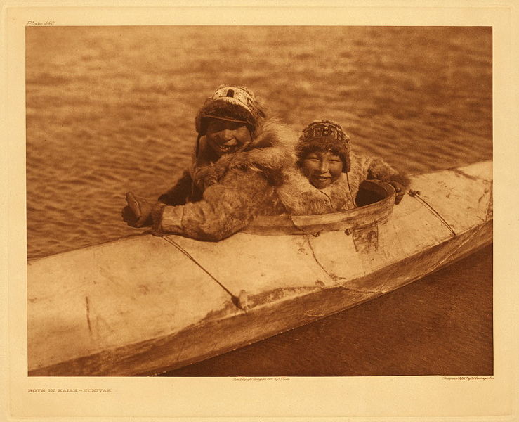 Two people in kayak, Nunivak, AK