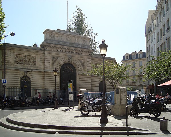 Historical entrance of the École polytechnique Paris campus at the junction of the rue de la Montagne Saint-Genevieve and rue Descartes