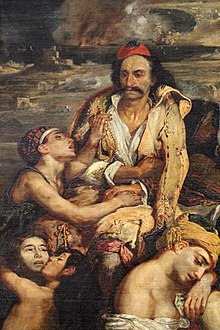 Detail des Bildes Scènes des massacres de Scio von 1824, mit dem Motiv der jungen Frau am mittleren linken Rand
