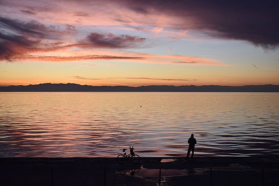 Fishing alone in the Thermaic Gulf at sunset.