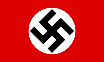 Flag of the Nazi Party, similar but not identical to the national flag of Nazi Germany (1933–1945), in which the swastika is slightly off-centred