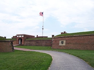 The sally port, or main entrance, to Fort McHenry in Baltimore. The Battle of Fort McHenry in the War of 1812 inspired Francis Scott Key to write the Star Spangled Banner. FtMcHenryEntrance.JPG