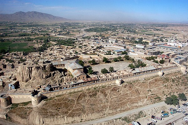 Aerial view of a fort in Gardez, the capital of Paktia province