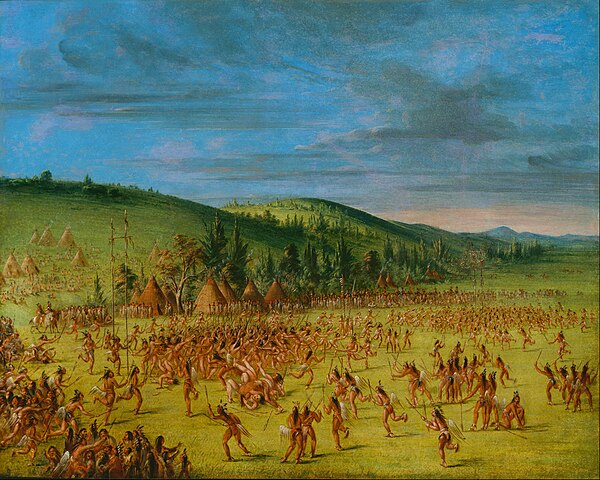Ball-play of the Choctaw – ball up by George Catlin, c. 1846–1850