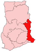 Harta regiunii Volta în cadrul Ghanei