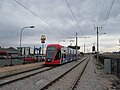 Tram in Adelaide heading towards Hindmarsh at the Morphett Road stop.