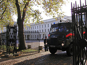 Green Goddess PGW248 about to emerge from Wellington Barracks.jpg